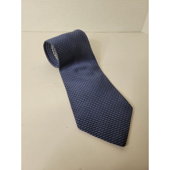 Tommy Hilfiger Men's Blue Woven Geometric Silk Tie - Picture 4 of 5